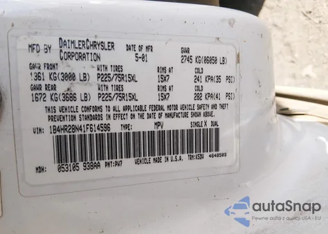 2001 Dodge Durango z USA, uszkodzony, nr VIN 1B4HR28N41F614596